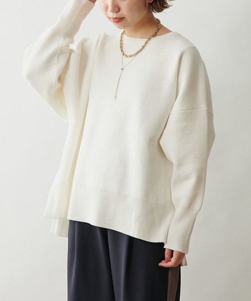 Omekashi（オメカシ）の「スウェットライククルーニット（ニット/セーター・レディース・チャコールグレー/ブラック/オフホワイト/ネイビー・FREE）」の22枚目の写真