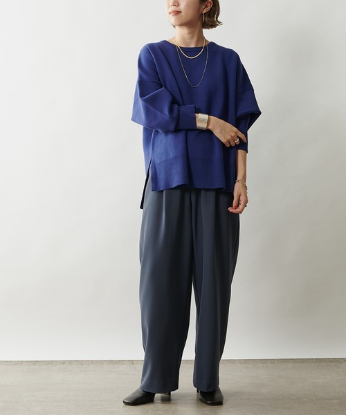 Omekashi（オメカシ）の「スウェットライククルーニット（ニット/セーター・レディース・チャコールグレー/ブラック/オフホワイト/ネイビー・FREE）」の7枚目の写真