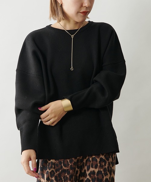 Omekashi（オメカシ）の「スウェットライククルーニット（ニット/セーター・レディース・チャコールグレー/ブラック/オフホワイト/ネイビー・FREE）」の14枚目の写真