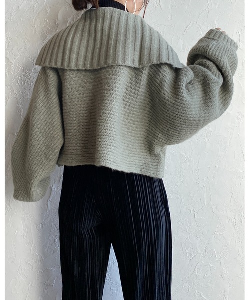 She's Closet(シーズクローゼット)の「ワイドリブ編み襟付きボリュームスリーブセーラーカラーニット(ニット/セーター・レディース・グレイッシュベージュ/アイボリー/オリーブ/ブラック・FREE)」の8枚目の写真