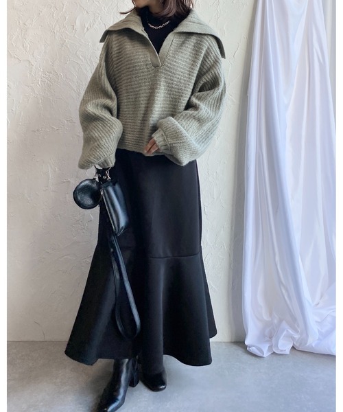 She's Closet(シーズクローゼット)の「ワイドリブ編み襟付きボリュームスリーブセーラーカラーニット(ニット/セーター・レディース・グレイッシュベージュ/アイボリー/オリーブ/ブラック・FREE)」の9枚目の写真