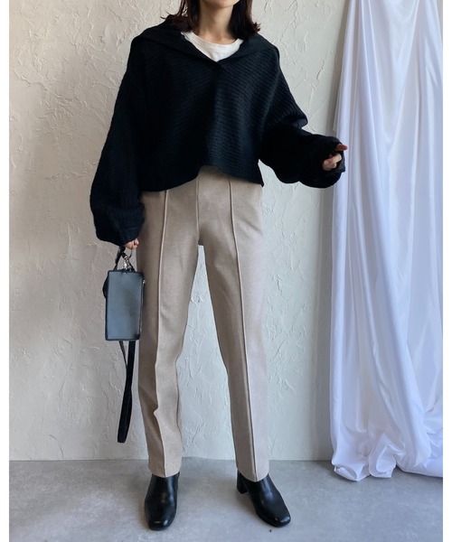 She's Closet(シーズクローゼット)の「ワイドリブ編み襟付きボリュームスリーブセーラーカラーニット(ニット/セーター・レディース・グレイッシュベージュ/アイボリー/オリーブ/ブラック・FREE)」の13枚目の写真