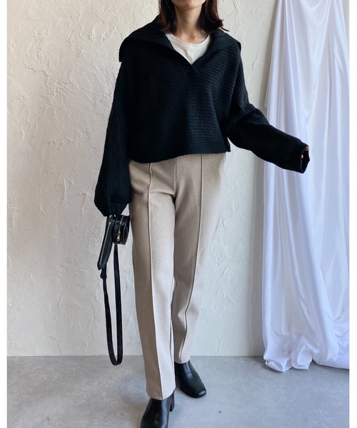 She's Closet(シーズクローゼット)の「ワイドリブ編み襟付きボリュームスリーブセーラーカラーニット(ニット/セーター・レディース・グレイッシュベージュ/アイボリー/オリーブ/ブラック・FREE)」の14枚目の写真