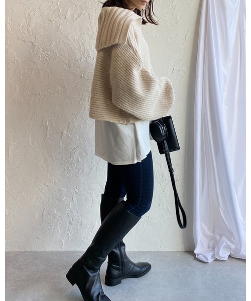 She's Closet(シーズクローゼット)の「ワイドリブ編み襟付きボリュームスリーブセーラーカラーニット(ニット/セーター・レディース・グレイッシュベージュ/アイボリー/オリーブ/ブラック・FREE)」の17枚目の写真