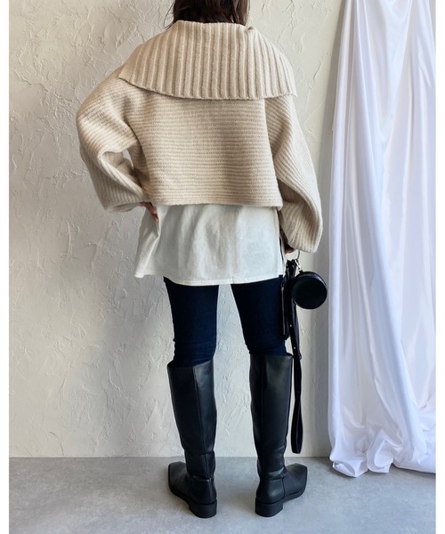 She's Closet(シーズクローゼット)の「ワイドリブ編み襟付きボリュームスリーブセーラーカラーニット(ニット/セーター・レディース・グレイッシュベージュ/アイボリー/オリーブ/ブラック・FREE)」の18枚目の写真