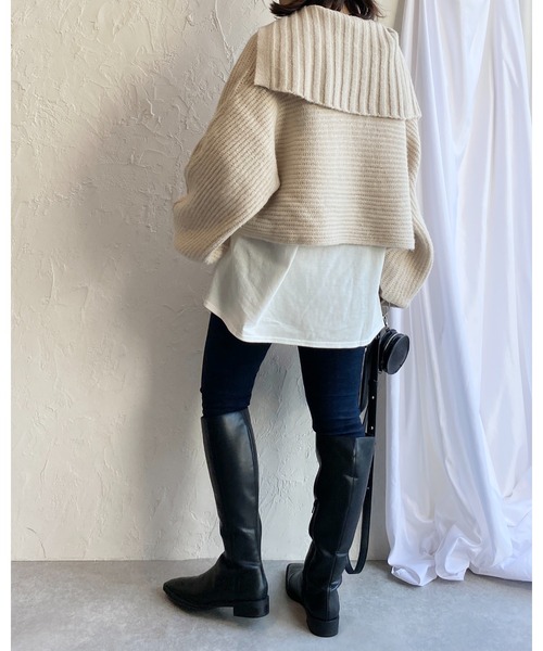 She's Closet(シーズクローゼット)の「ワイドリブ編み襟付きボリュームスリーブセーラーカラーニット(ニット/セーター・レディース・グレイッシュベージュ/アイボリー/オリーブ/ブラック・FREE)」の19枚目の写真