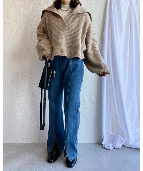 She's Closet(シーズクローゼット)の「ワイドリブ編み襟付きボリュームスリーブセーラーカラーニット(ニット/セーター・レディース・グレイッシュベージュ/アイボリー/オリーブ/ブラック・FREE)」の22枚目の写真