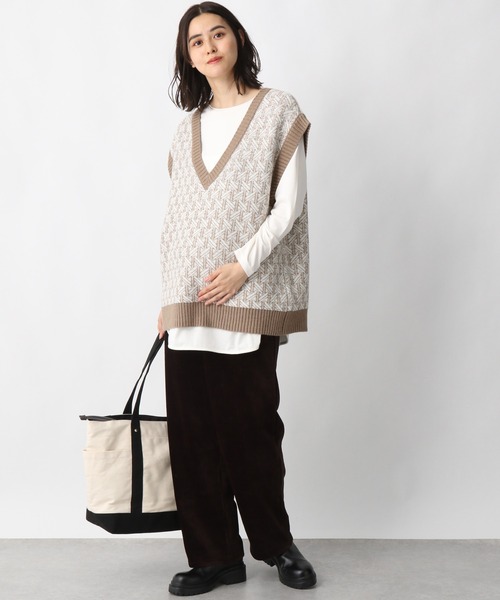 LEPSIM（レプシィム）の「マタニティ／5ゲージ幾何学柄ニットベスト　239274（マタニティウェア/グッズ・レディース・ブラック/ベージュ・FREE）」の10枚目の写真
