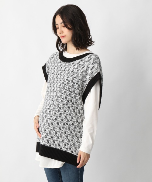 LEPSIM（レプシィム）の「マタニティ／5ゲージ幾何学柄ニットベスト　239274（マタニティウェア/グッズ・レディース・ブラック/ベージュ・FREE）」の12枚目の写真