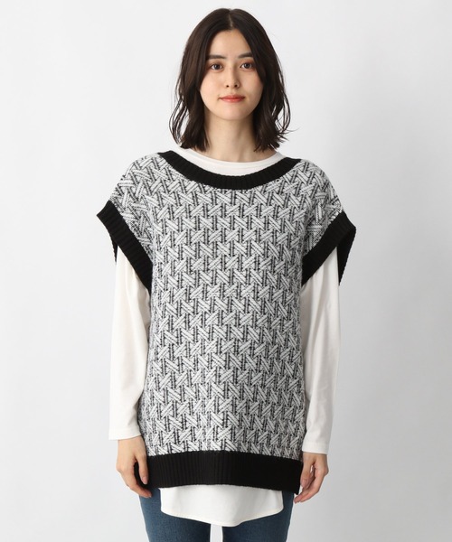 LEPSIM（レプシィム）の「マタニティ／5ゲージ幾何学柄ニットベスト　239274（マタニティウェア/グッズ・レディース・ブラック/ベージュ・FREE）」の6枚目の写真