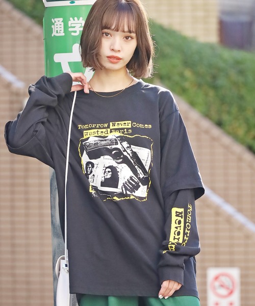 全国配送無料 セール Wasted Paris ウェイステッドパリス T Shirt Longsleeve Age Never Comes ロンt プリントt 重ね着風 Tシャツ カットソー Rooptokyo ループトウキョウ のファッション 埼玉激安 Arenatheatre Net