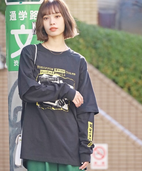全国配送無料 セール Wasted Paris ウェイステッドパリス T Shirt Longsleeve Age Never Comes ロンt プリントt 重ね着風 Tシャツ カットソー Rooptokyo ループトウキョウ のファッション 埼玉激安 Arenatheatre Net