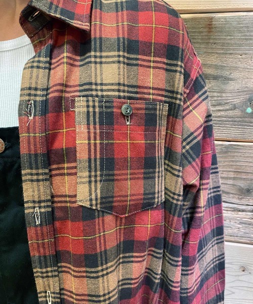 OLD BETTY'S（オールドベティーズ）の「Flannel Check Long Shirts（ワンピース・レディース・レッド/グレー・FREE）」の5枚目の写真