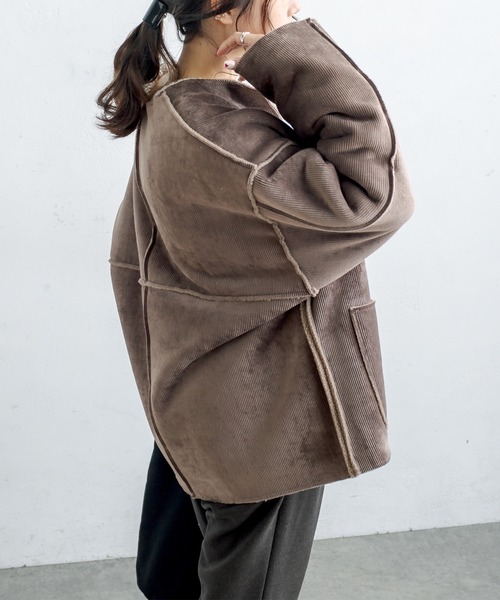 PUAL CE CIN（ピュアルセシン）の「2WAYリバーシブルショートコート（ノーカラージャケット・レディース・チャコールグレー/ブラウン系その他/ベージュ系その他・FREE）」の16枚目の写真