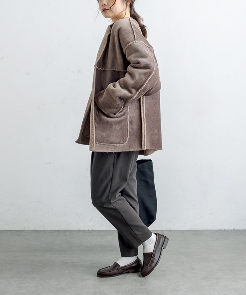 PUAL CE CIN（ピュアルセシン）の「2WAYリバーシブルショートコート（ノーカラージャケット・レディース・チャコールグレー/ブラウン系その他/ベージュ系その他・FREE）」の13枚目の写真