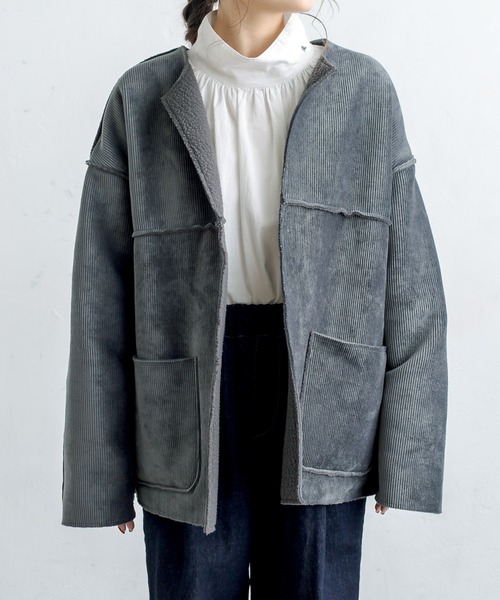 PUAL CE CIN（ピュアルセシン）の「2WAYリバーシブルショートコート（ノーカラージャケット・レディース・チャコールグレー/ブラウン系その他/ベージュ系その他・FREE）」の14枚目の写真