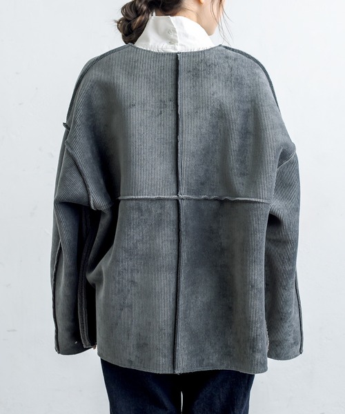 PUAL CE CIN（ピュアルセシン）の「2WAYリバーシブルショートコート（ノーカラージャケット・レディース・チャコールグレー/ブラウン系その他/ベージュ系その他・FREE）」の21枚目の写真