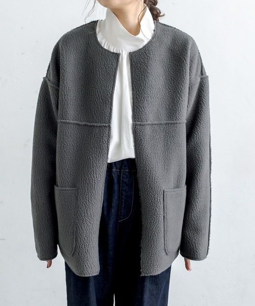 PUAL CE CIN（ピュアルセシン）の「2WAYリバーシブルショートコート（ノーカラージャケット・レディース・チャコールグレー/ブラウン系その他/ベージュ系その他・FREE）」の18枚目の写真