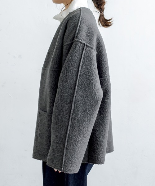 PUAL CE CIN（ピュアルセシン）の「2WAYリバーシブルショートコート（ノーカラージャケット・レディース・チャコールグレー/ブラウン系その他/ベージュ系その他・FREE）」の7枚目の写真