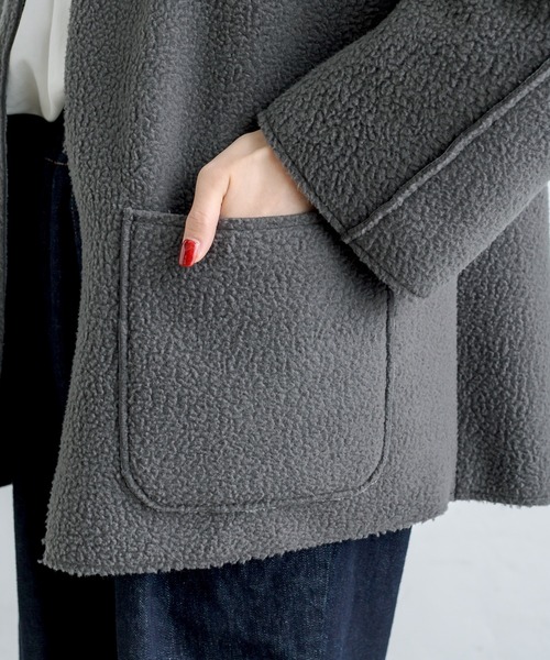 PUAL CE CIN（ピュアルセシン）の「2WAYリバーシブルショートコート（ノーカラージャケット・レディース・チャコールグレー/ブラウン系その他/ベージュ系その他・FREE）」の11枚目の写真