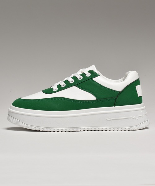 【値下げ中】Supreme 緑 レザー 厚底シューズ 厚底約5cm メンズ ハイカット PUレザー スニーカー 靴 バッシュ