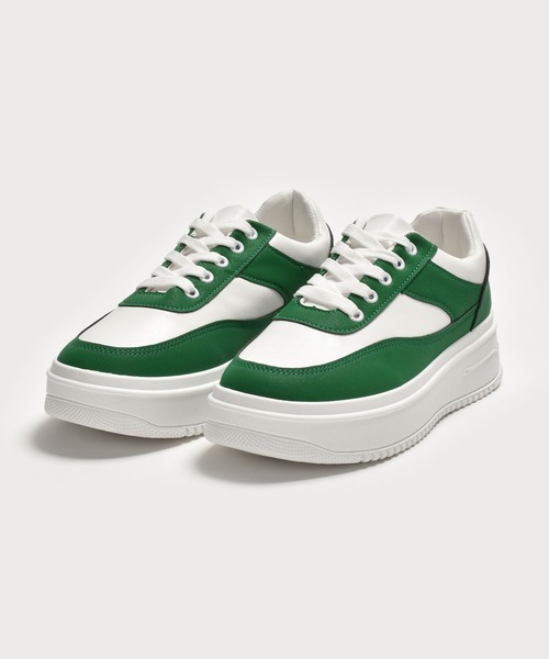 【値下げ中】Supreme 緑 レザー 厚底シューズ セール】チャンキー ボリュームソール レトロ 厚底 ローテク