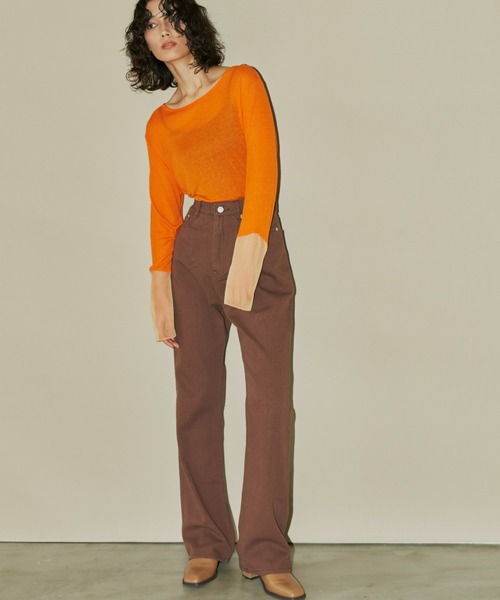 Aunt Marie's（アントマリーズ）の「ハイウエストカラーカツラギパンツ（デニムパンツ・レディース・ブラウン/グリーン/ナチュラル・FREE/S）」の2枚目の写真