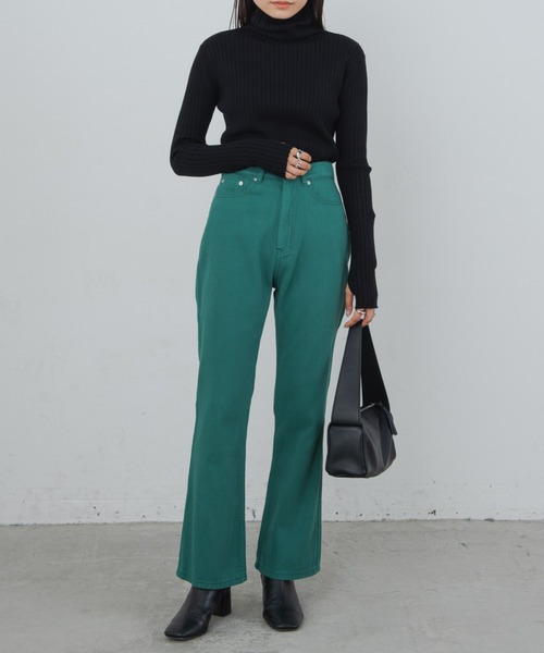 Aunt Marie's（アントマリーズ）の「ハイウエストカラーカツラギパンツ（デニムパンツ・レディース・ブラウン/グリーン/ナチュラル・FREE/S）」の5枚目の写真