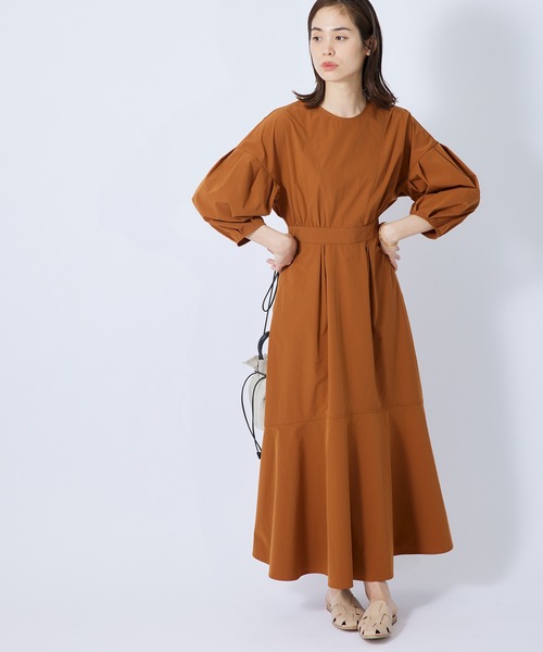 ROPE'(ロペ)の「セパレート風パフスリーブフレアーワンピース(ワンピース)」|ブラウン