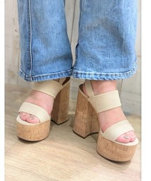 R&E | 【R&E】厚底コルクヒールスエードストラップサンダル(サンダル)