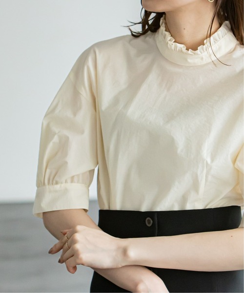 Noble(ノーブル)の「ワッシャーフリルネックシャツブラウス(シャツ/ブラウス・レディース・サックスブルー/ホワイト系その他/ブラック・FREE)」の12枚目の写真