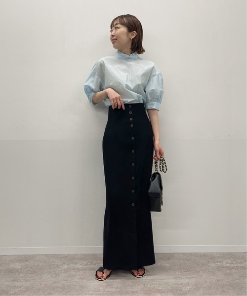 Noble(ノーブル)の「ワッシャーフリルネックシャツブラウス(シャツ/ブラウス・レディース・サックスブルー/ホワイト系その他/ブラック・FREE)」の18枚目の写真