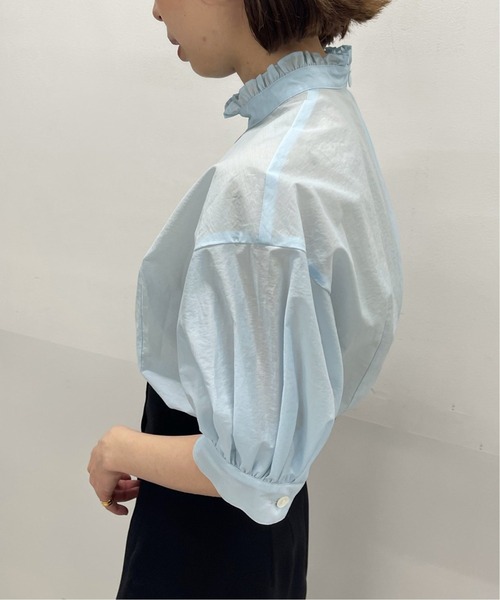 Noble(ノーブル)の「ワッシャーフリルネックシャツブラウス(シャツ/ブラウス・レディース・サックスブルー/ホワイト系その他/ブラック・FREE)」の19枚目の写真