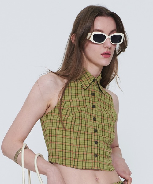 SCULPTOR（スカルプター）の「Y2K Plaid Sleeveless Shirts/Y2Kプレイドスリーブレスシャツ（シャツ/ブラウス・レディース・ブルー/グリーン・MEDIUM）」の2枚目の写真