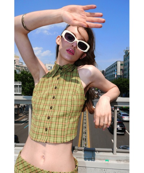 SCULPTOR（スカルプター）の「Y2K Plaid Sleeveless Shirts/Y2Kプレイドスリーブレスシャツ（シャツ/ブラウス・レディース・ブルー/グリーン・MEDIUM）」の4枚目の写真