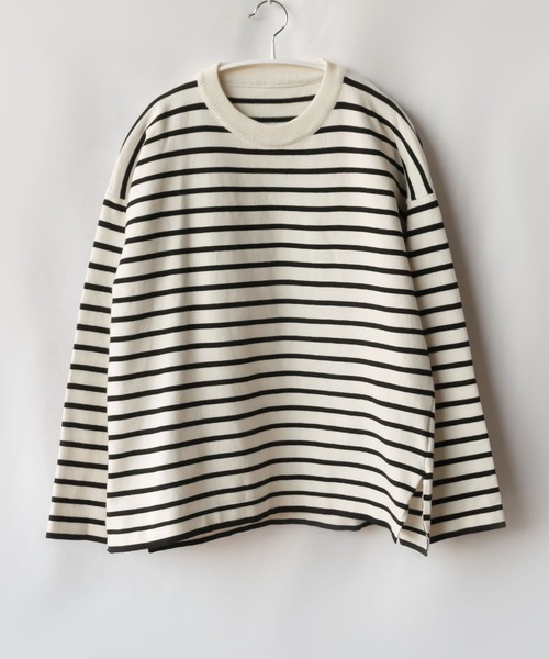 me+em select(ミームセレクト)の「【 5COLOR 】サイドスリットオーバーカラーボーダーニット(ニット/セーター・レディース・ブラック/パープル/ブルーグレー/グリーン/ピンク・FREE)」の22枚目の写真