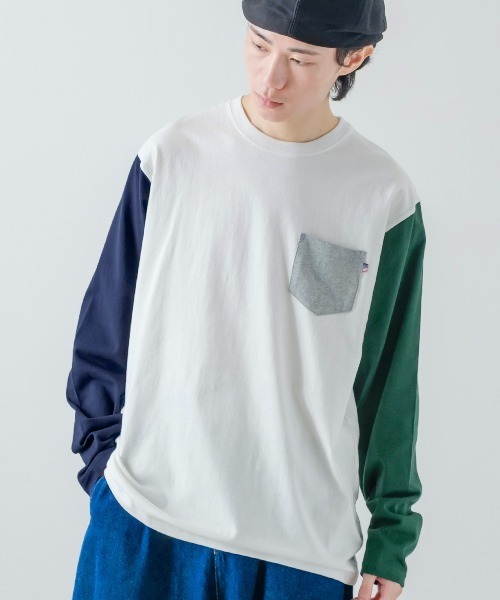 improves(インプローブス)の「クレイジー配色 USコットン 無地 ポケットロンT(Tシャツ/カットソー・メンズ・ネイビー/杢グレー/ブラック/チャコール/ホワイト/ベージュ系その他/ベージュ/ブラウン/ホワイト系その他/ダークグリーン・LARGE/MEDIUM/X-LARGE)」の3枚目の写真