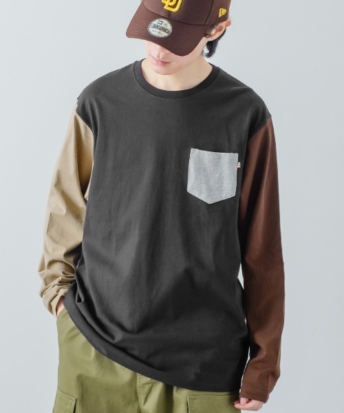 improves(インプローブス)の「クレイジー配色 USコットン 無地 ポケットロンT(Tシャツ/カットソー・メンズ・ネイビー/杢グレー/ブラック/チャコール/ホワイト/ベージュ系その他/ベージュ/ブラウン/ホワイト系その他/ダークグリーン・LARGE/MEDIUM/X-LARGE)」の4枚目の写真