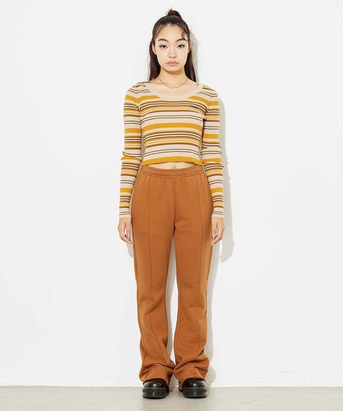 X-girl（エックスガール）の「MULTI STRIPE KNIT TOP（ニット/セーター・レディース・ベージュ/グリーン/ブラック・ONE SIZE）」の6枚目の写真