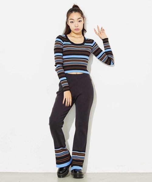 X-girl（エックスガール）の「MULTI STRIPE KNIT TOP（ニット/セーター・レディース・ベージュ/グリーン/ブラック・ONE SIZE）」の20枚目の写真