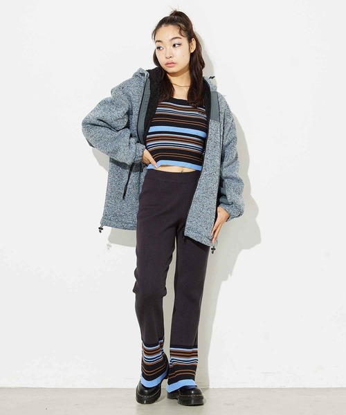 X-girl（エックスガール）の「MULTI STRIPE KNIT TOP（ニット/セーター・レディース・ベージュ/グリーン/ブラック・ONE SIZE）」の12枚目の写真