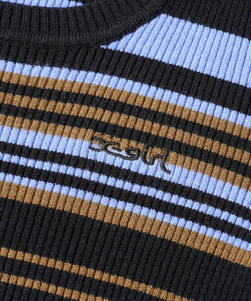 X-girl（エックスガール）の「MULTI STRIPE KNIT TOP（ニット/セーター・レディース・ベージュ/グリーン/ブラック・ONE SIZE）」の21枚目の写真