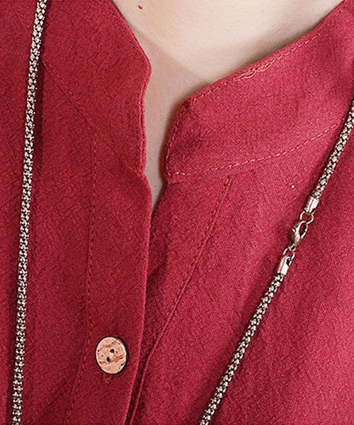 Amulet(アミュレット)の「ノーカラーシャツワンピース(シャツワンピース・レディース・グリーン/ネイビー/ワインレッド・XL/L/M)」の10枚目の写真