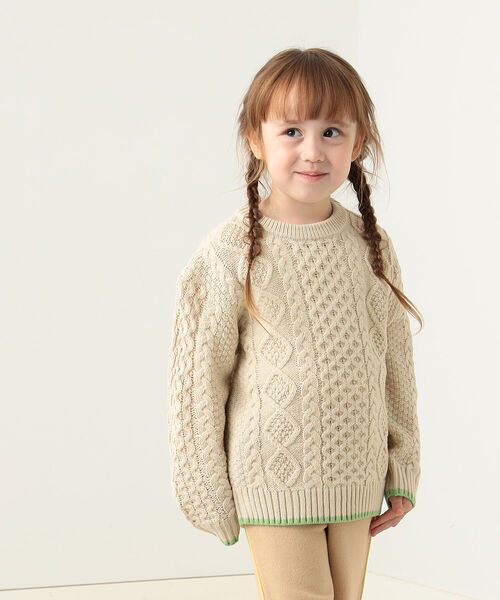 BEAMS mini（ビームスミニ）の「BEAMS mini / ケーブル ニット プルオーバー 22F（90～150㎝)（ニット/セーター・キッズ・オレンジ系その他5/サックスブルー/ナチュラル/ブラウン・130/100/140/90/120/150/110）」の2枚目の写真