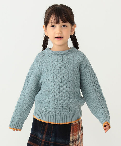 BEAMS mini（ビームスミニ）の「BEAMS mini / ケーブル ニット プルオーバー 22F（90～150㎝)（ニット/セーター・キッズ・オレンジ系その他5/サックスブルー/ナチュラル/ブラウン・130/100/140/90/120/150/110）」の3枚目の写真