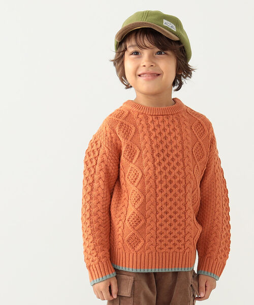 BEAMS mini（ビームスミニ）の「BEAMS mini / ケーブル ニット プルオーバー 22F（90～150㎝)（ニット/セーター・キッズ・オレンジ系その他5/サックスブルー/ナチュラル/ブラウン・130/100/140/90/120/150/110）」の4枚目の写真