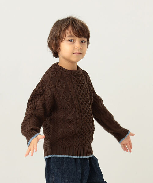 BEAMS mini（ビームスミニ）の「BEAMS mini / ケーブル ニット プルオーバー 22F（90～150㎝)（ニット/セーター・キッズ・オレンジ系その他5/サックスブルー/ナチュラル/ブラウン・130/100/140/90/120/150/110）」の5枚目の写真