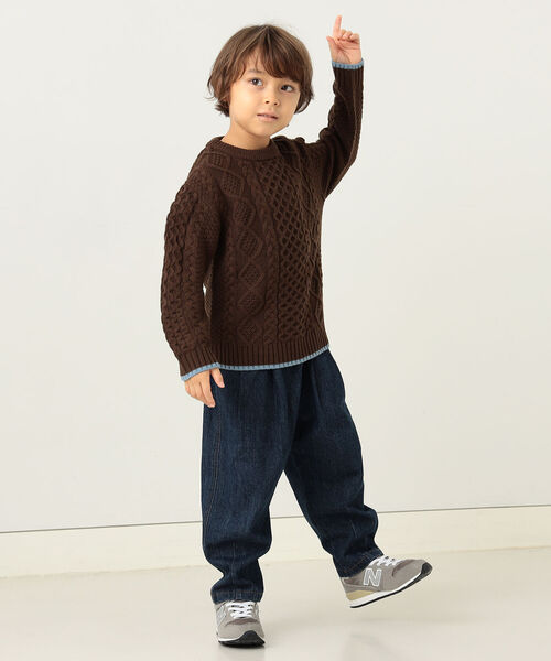 BEAMS mini（ビームスミニ）の「BEAMS mini / ケーブル ニット プルオーバー 22F（90～150㎝)（ニット/セーター・キッズ・オレンジ系その他5/サックスブルー/ナチュラル/ブラウン・130/100/140/90/120/150/110）」の8枚目の写真