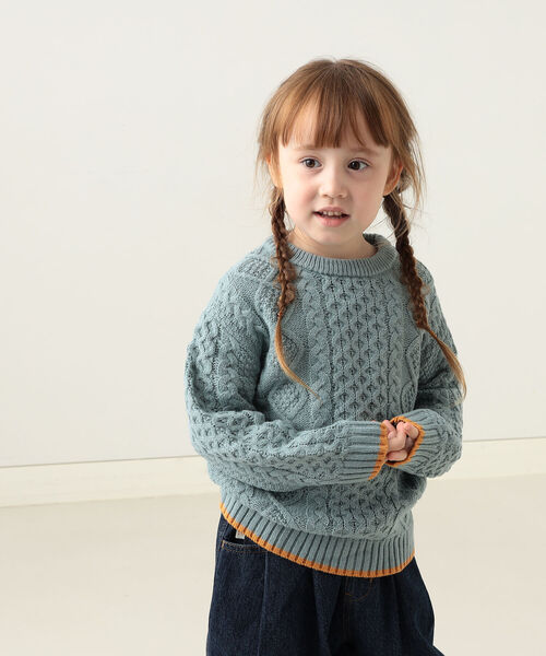 BEAMS mini（ビームスミニ）の「BEAMS mini / ケーブル ニット プルオーバー 22F（90～150㎝)（ニット/セーター・キッズ・オレンジ系その他5/サックスブルー/ナチュラル/ブラウン・130/100/140/90/120/150/110）」の18枚目の写真