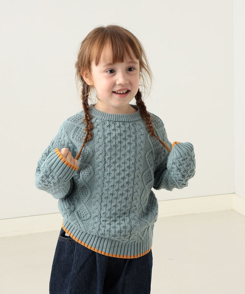 BEAMS mini（ビームスミニ）の「BEAMS mini / ケーブル ニット プルオーバー 22F（90～150㎝)（ニット/セーター・キッズ・オレンジ系その他5/サックスブルー/ナチュラル/ブラウン・130/100/140/90/120/150/110）」の15枚目の写真